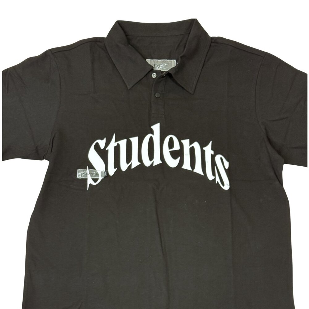 Students Golf Black Polo Shirt – Gothic Logo Front & Back – Sizes M & L
